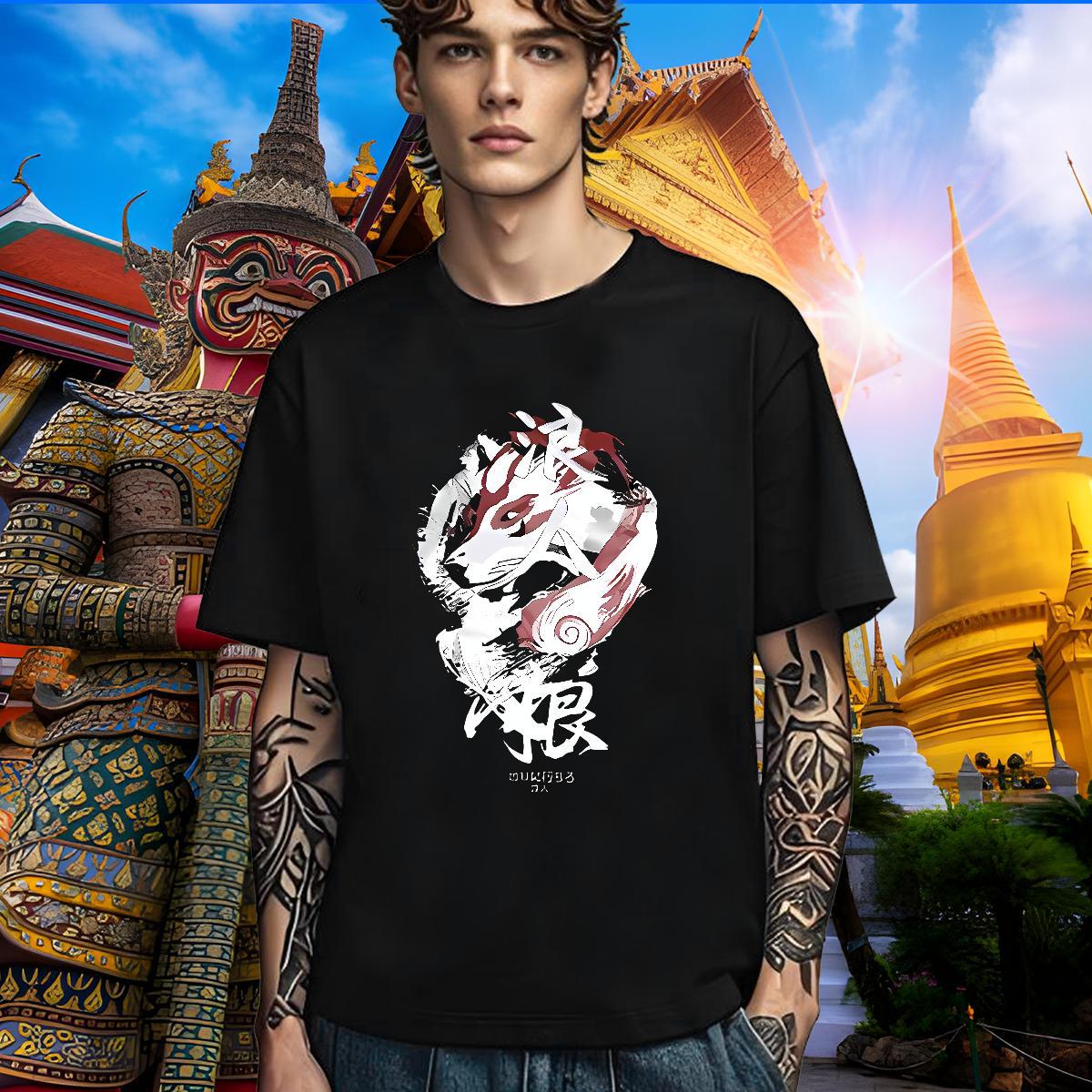 Wholesale T Shirts Men 230g 100% Cotton Line Dragon Street wear Hip Hop Plus Size Custom Crew Neck Breathable Men Tops Tees DIY Clothes
