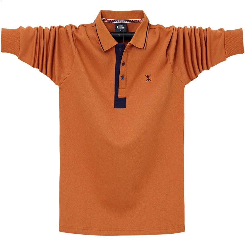 Autumn Spring Mens Solid Polo Shirt Lapel Long-sleeved Polos Shirt Button Collar Fashion Thick Shirt Casual Loose Tops 6XL 240824