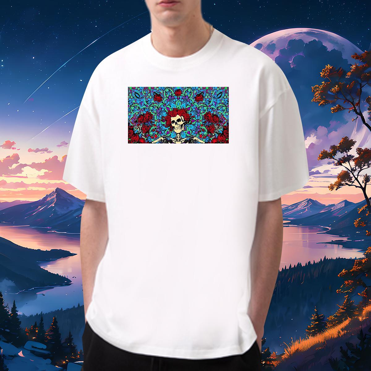 TOP Quality T-Shirts for Men 230g Pure Cotton rose Anime Printing Street Floral Print Short Sleeve Soft Couples T Shirts Casual New Clothes
