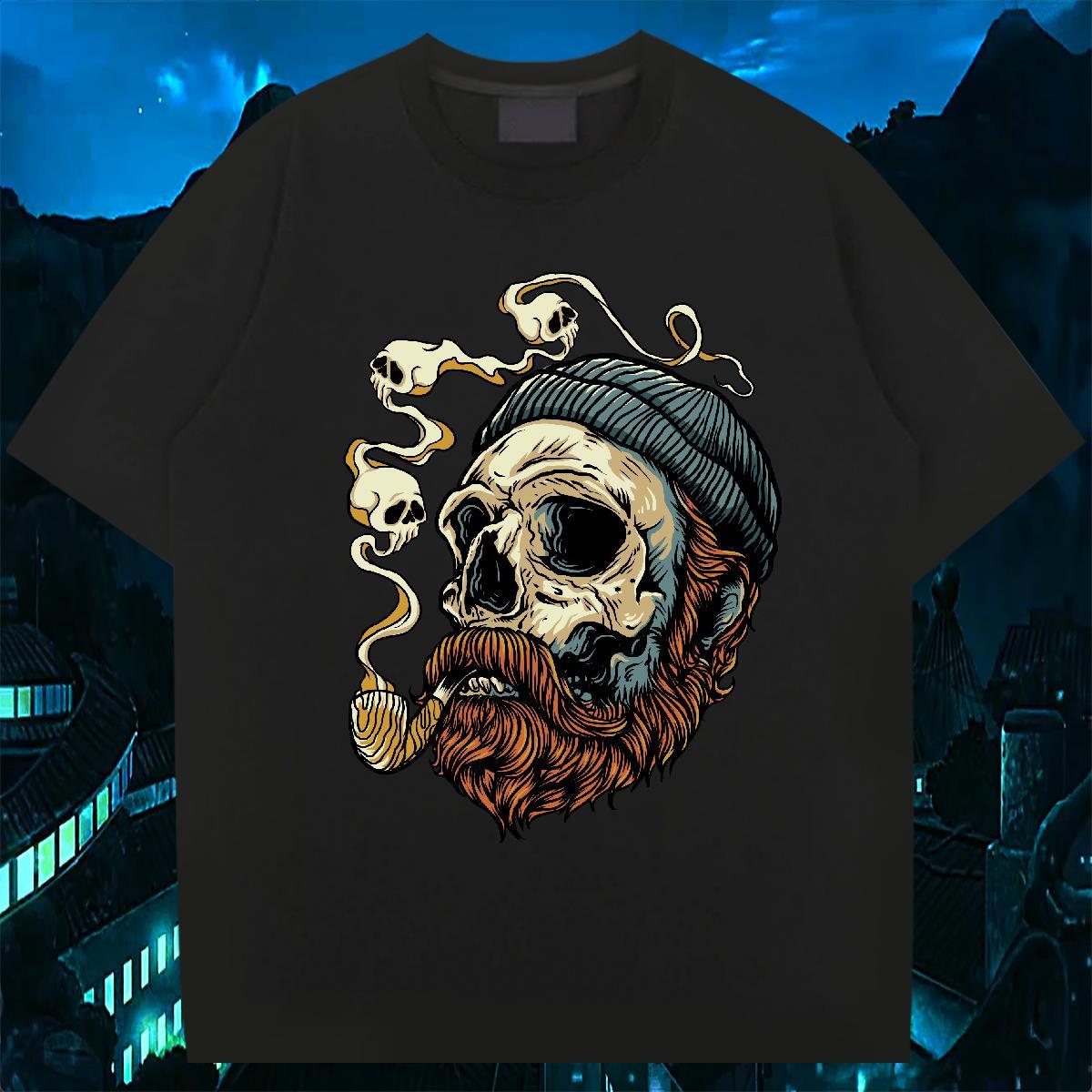 Loose Fit T Shirt For Man 230g 100% Cotton skull Hip Hop Street Custom Printed Short Sleeve Soft Men Tees New Designer Tops Tees