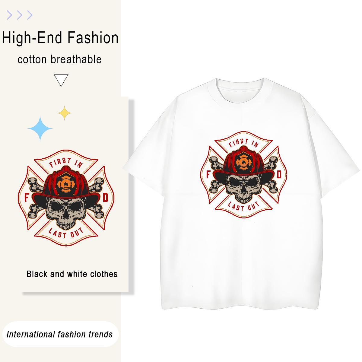 Unisex Man T Shirts 230g 100% Cotton skull Casual Beach Graphic Breathable Short Sleeve Couples T Shirts Wholesale Clothes
