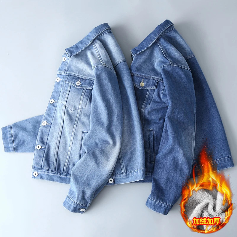Mens winter denim jacket light blue warm mens wool lining thick Plus size 4xl 240824