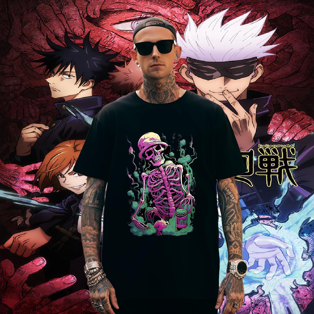 Classic T-Shirts 100% Cotton 230g skull High Street Hip Hop Floral Print Breathable Short Sleeve Tshirts Fashion Casual Tees Shirts