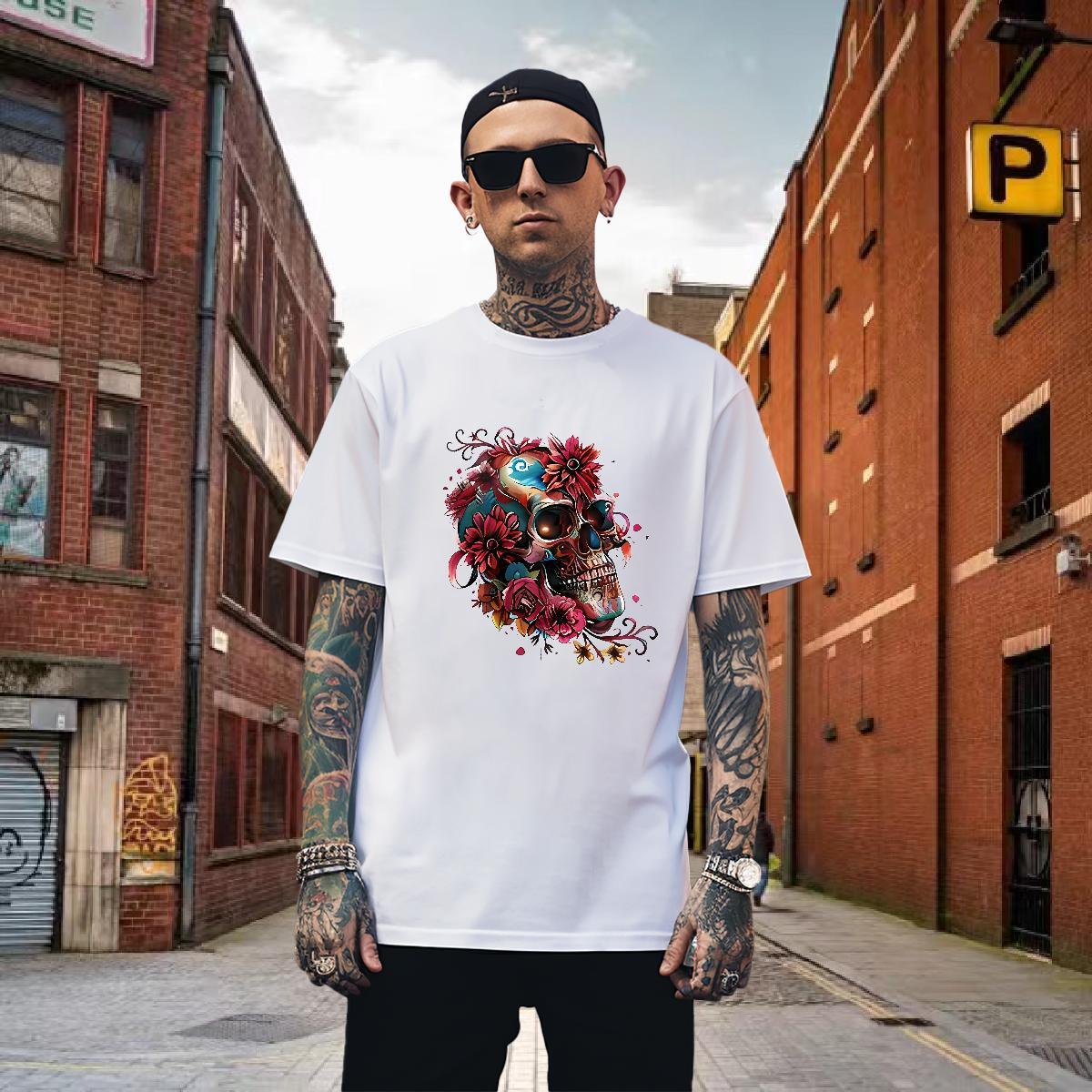 High Quality T Shirt For Man 230g Pure Cotton skull Street Casual DIY Breathable Soft Men Tees New Tees Shirts