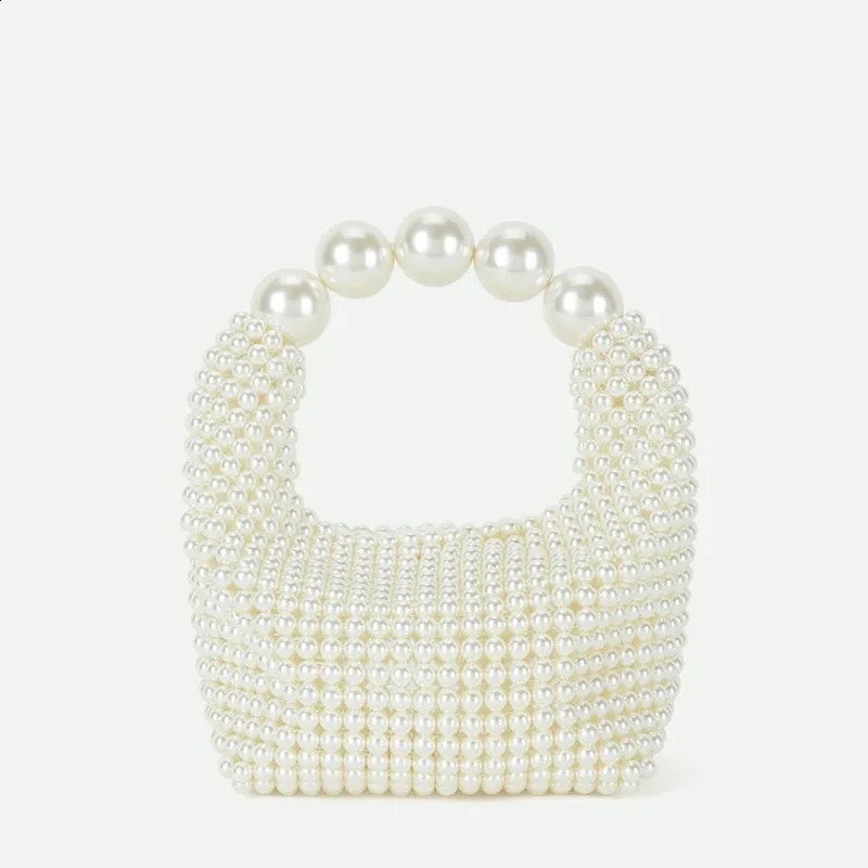 Pearl beaded bag Acrylic crystal stone box handbag women handmade summer party small bucket purse 240824Z