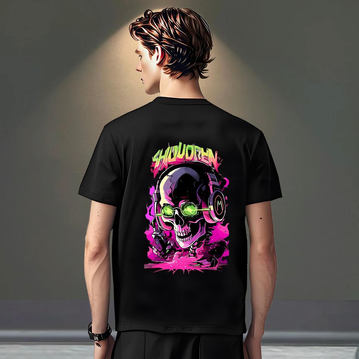 TOP Quality Man T Shirts 100% Cotton 230g skull Anime Printing Street Customized Print Breathable Crew Neck Men Clothes T-Shirt Classic Casual Tops Te