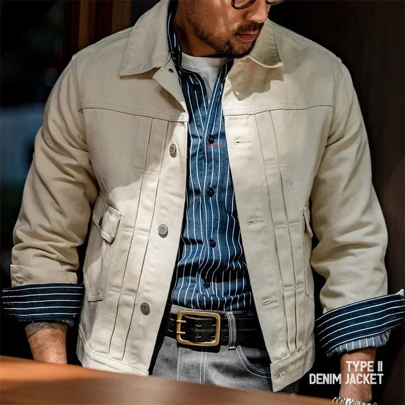 Maden retro denim jacket mens Amekaji cotton 100% ultrathin fit fashionable streetwear highquality clothing w240824