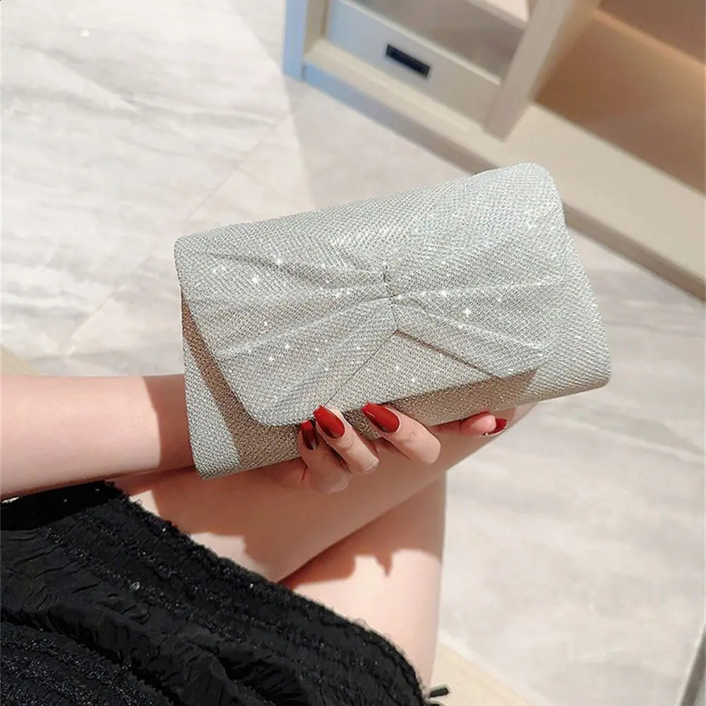 Fashion Sequins Clutches Evening Bags Glitter Banquet Handbag Chain Shoulder Bag Silver Dinner Wedding Party 240824Z