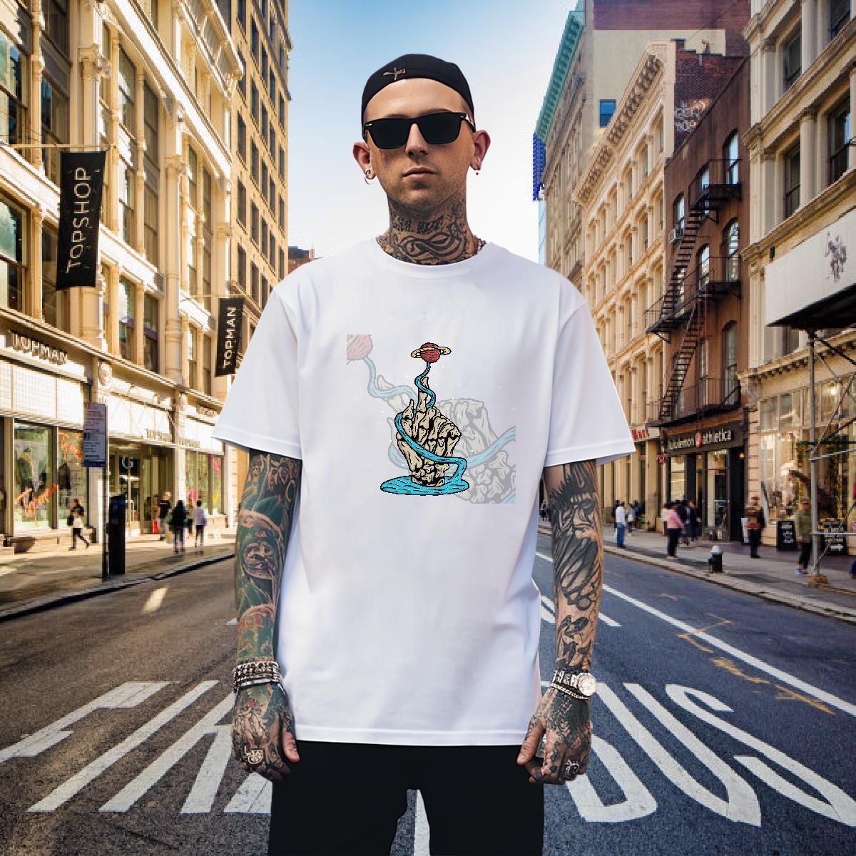 Classic Man T Shirts 230g Pure Cotton skull Summer Casual Cartoon Printing L-4XL Short Sleeve O-Neck Tshirt for Man Woman Classic Casual Tops