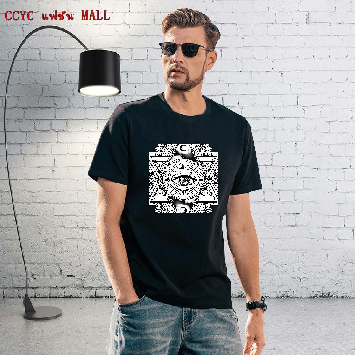 Loose Fit Man T Shirts 230g Pure Cotton eye of the devil Sports Casual DIY O Neck Short Sleeves Tshirts New Arrival Tops Tees