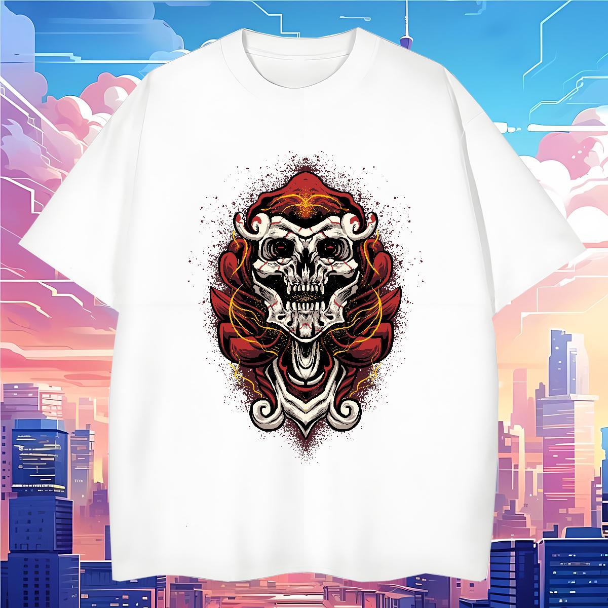 Unisex Mens T Shirts 100% Cotton 230g skull Street Casual Cartoon Print Short Sleeve Soft Men Tops Tees Casual New Tops Shirt