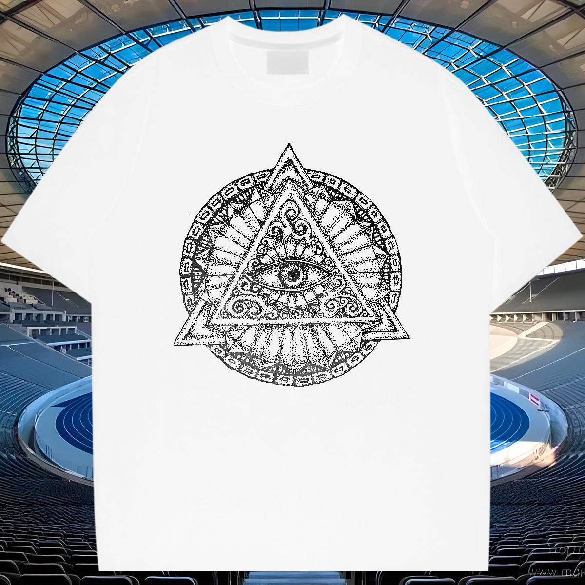 High Quality Men T Shirts 100% Cotton 230g eye of the devil Home Outdoor Skull O-Neck Short Sleeve Mens Tshirts 2024 New Tops Shirt