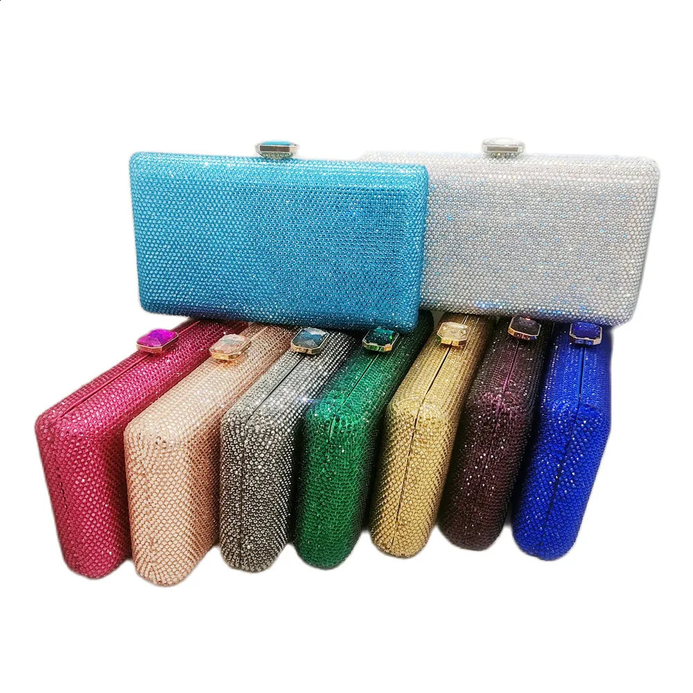 Chaliwini sky blue Women Crystal Clutch Evening Bags Wedding Bridal Box Handbags Party Dinner Diamond Purse 240824Z