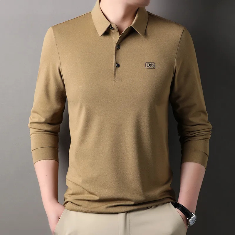 Autumn Polo Shirt Men Solid Long Sleeve Casual Spring Clothing Loose Fit Business Polos T-shirt Korean Golf Tops 240824