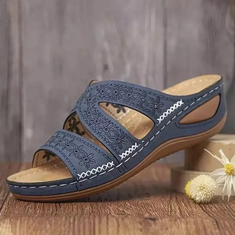 2024 Summer Womens Wedge Sandals Advanced Orthodontic Open toe Sandals Retro Anti slip Leather Casual Womens Platform Retro Shoes 240823