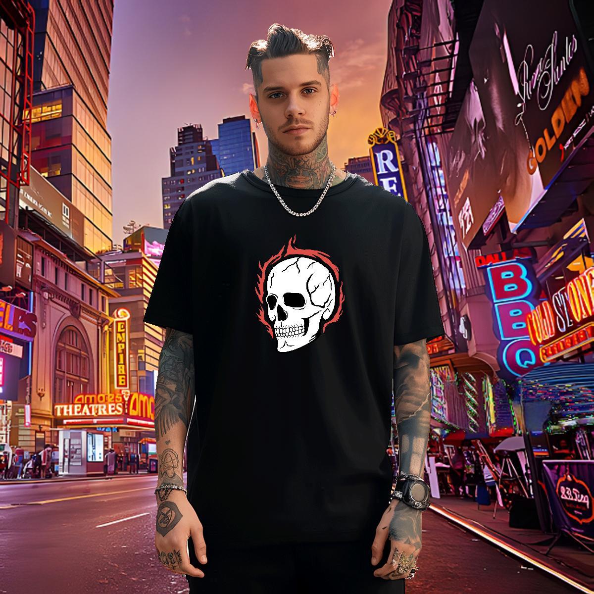 Brand Man T Shirts 230g 100% Cotton skull Street Casual Anime Breathable Short Sleeve Men Clothes T-Shirt Fashion Designer Clothings