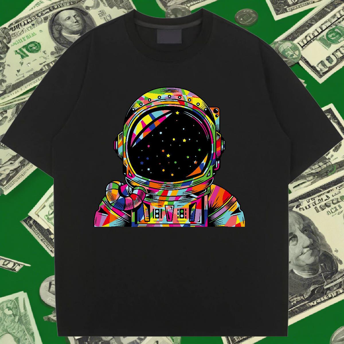 Loose Womens Tshirts 230g Cotton outer space Daily Wear T-Shirts for Women Short Sleeve O-Neck Skull Polos