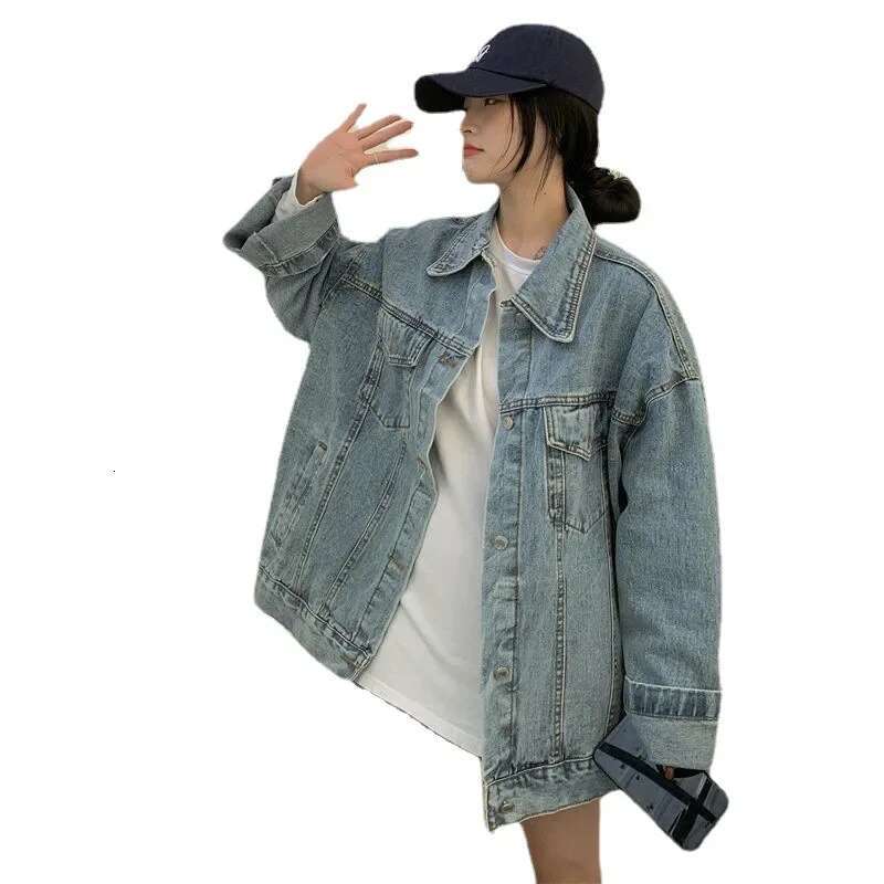 Denim for Women 2024 Single Breasted Turn Down Collar Long Sleeve Jacket Casual Vintage Female Loose BF Jean Coat