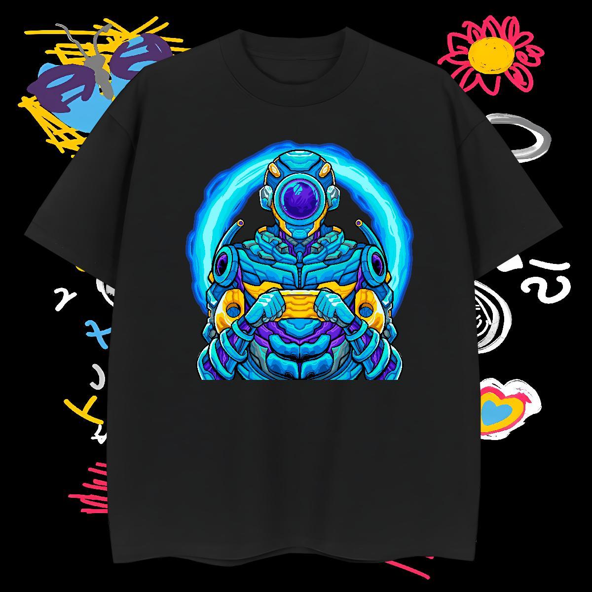 Comfortable T shirt 230g 100% Cotton robot Street Wear White Plus Size O Neck Short Sleeves Tshirt for Man Woman Classic Casual Top Tees