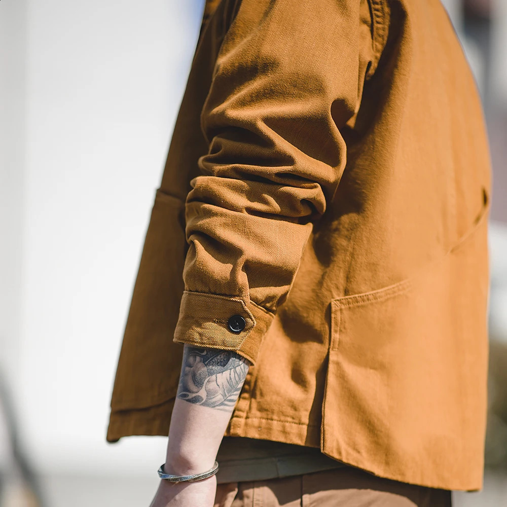 Maden Workwear French Vintage Jacket Ginger Yellow Amekaji Casual Hunting Jackets Mens Autumn MultiPocket Coat Outwear 240824
