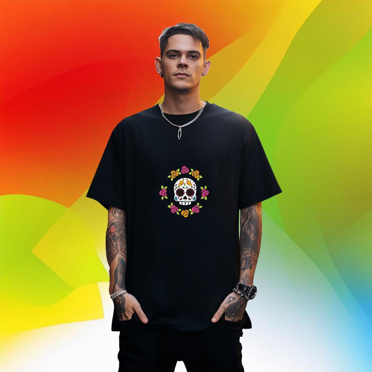 Loose Fit T-Shirts for Men 230g Pure Cotton skull Hip Hop Graphic Breathable Soft Tshirts Fashion Designer Tees