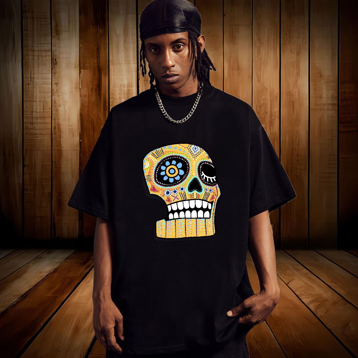 Soft Mens T Shirts 230g 100% Cotton skull Casual Beach Oversized Short Sleeve Soft Tshirts Brand Tops Tees
