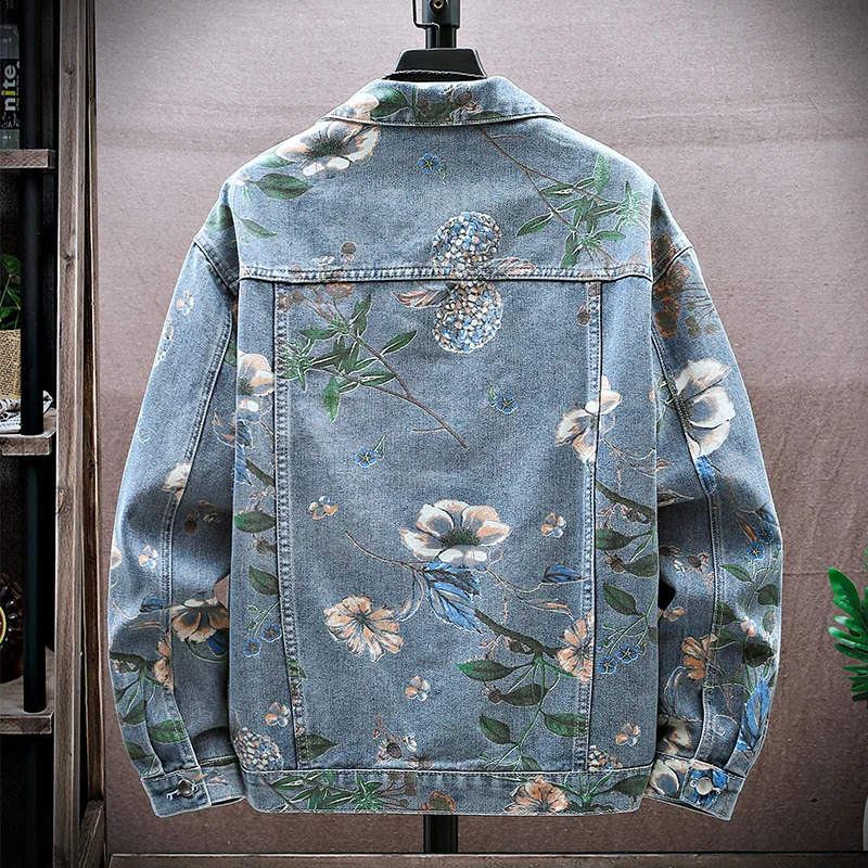 Fashion SpringSummer Mens Cotton Denim Jacket Youth Hip Hop Street Clothing Loose Jacquard Jeans Top 240824