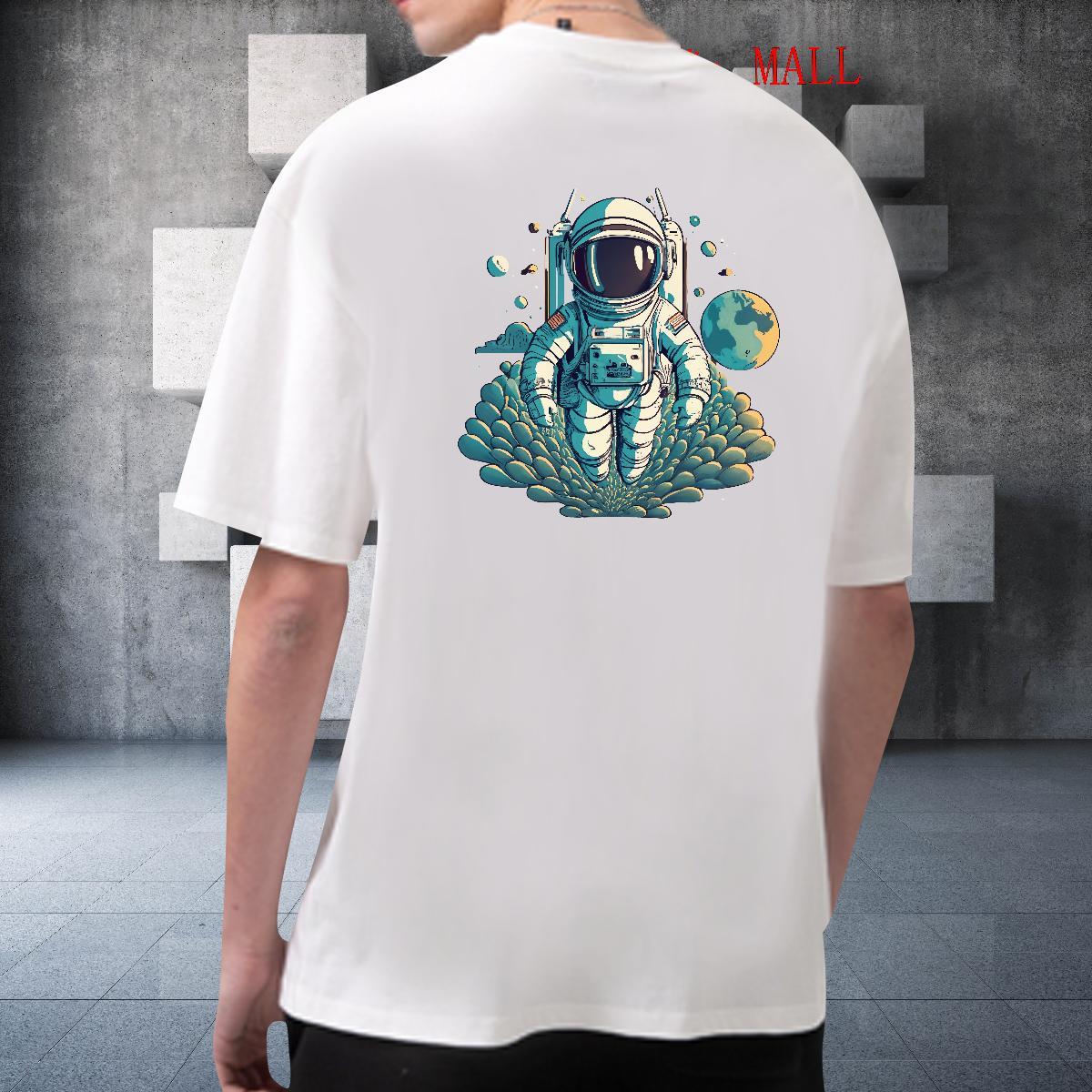 High Quality T-Shirts 100% Cotton 230g spaceman Daily Outfit Cartoon Print Round Neck Short Sleeve Men Clothes T-Shirt Stylist Tees