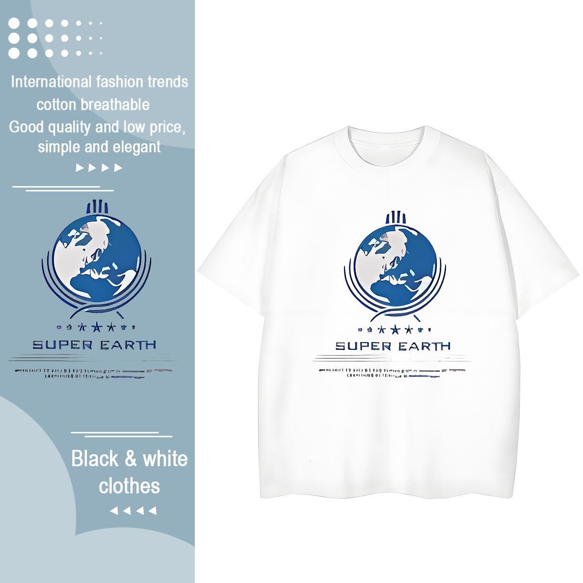Popular Unisex Tshirts 100% Cotton 230g English Casual Daily Wear T Shirt For Woman Crew Neck Cartoon Print Clothings