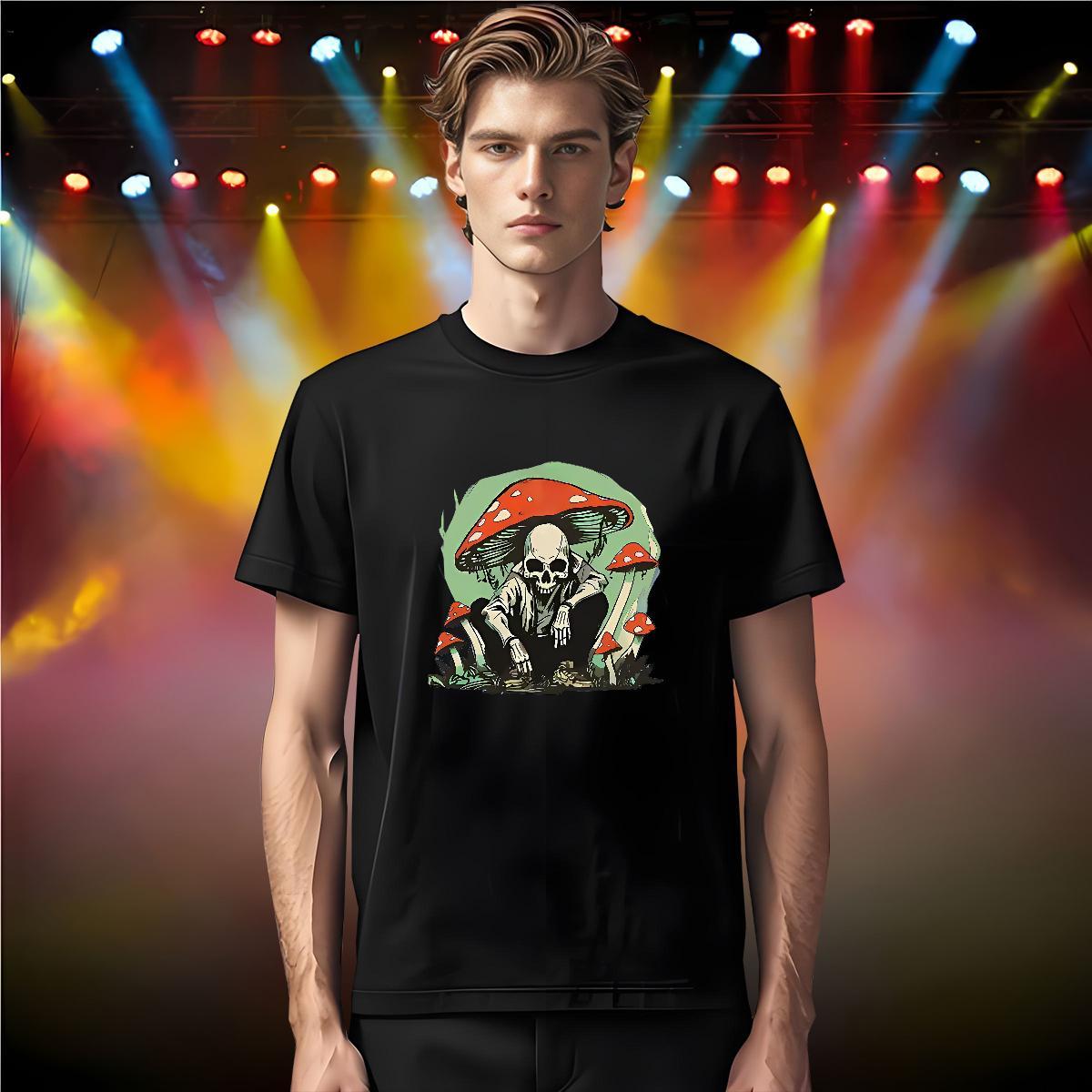 Classic T Shirt For Man 230g Pure Cotton skull Daily Outfit Anime O-Neck Short Sleeve Men Tops Tees Classic Casual Tee Shirt