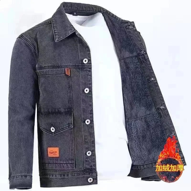 autumn and winter mens classic fully matched denim jacket wool thickened warm highquality S5XL 240824