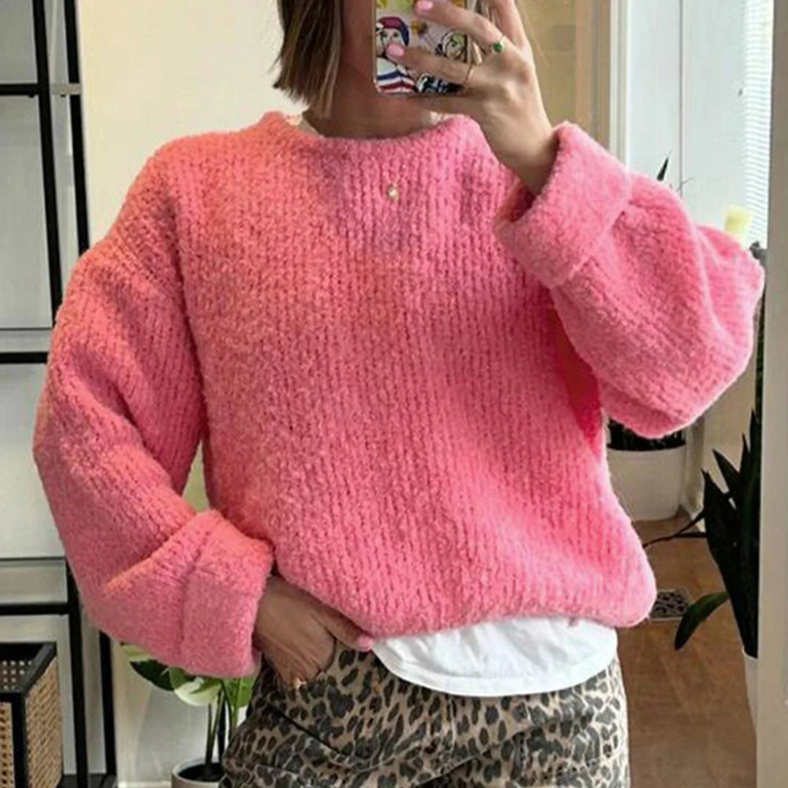 Women Knit Oversized Sweater Casual Long Sleeve Loose Knitted Solid Color Pullover Jumper Y2K Hajakuju Fall Winter Tops 240824