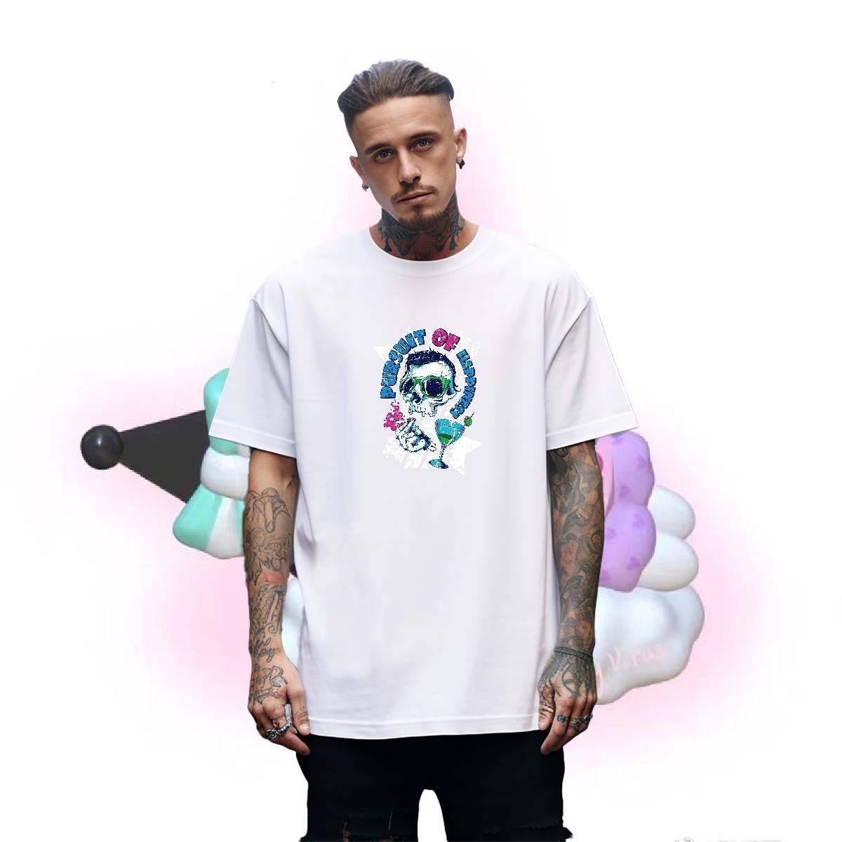 Unisex Mens T Shirts 230g 100% Cotton skull Casual DIY Printed Short Sleeve O-Neck Mens Tshirts Brand Tops