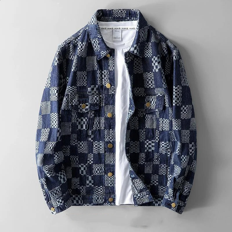 Spring and summer loose checkerboard plain casual jacket fashionable personalized jacquard denim 240824