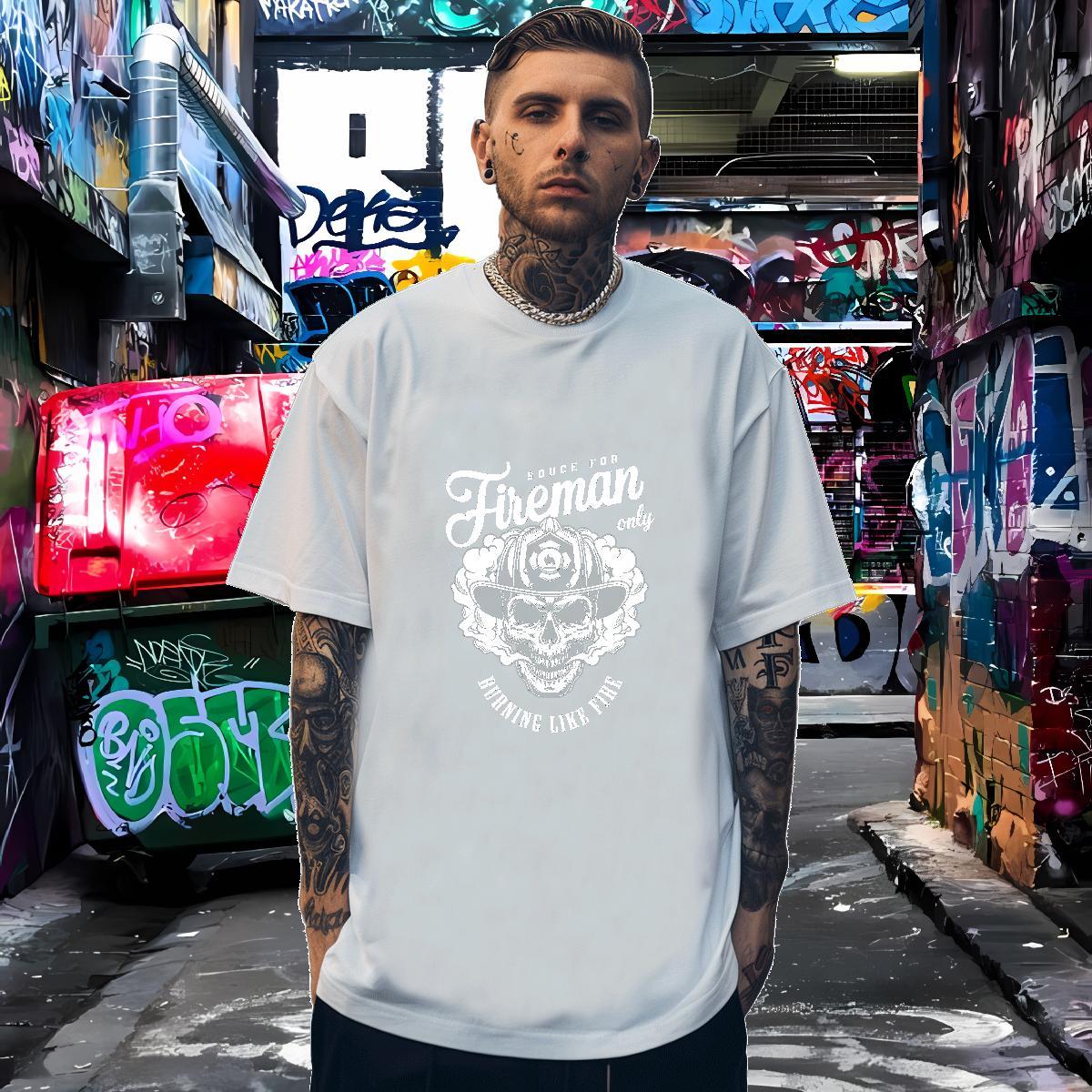 Cool Design T Shirt For Man 230g 100% Cotton skull Beach Skull Breathable Crew Neck Mens Tshirts DIY Clothes