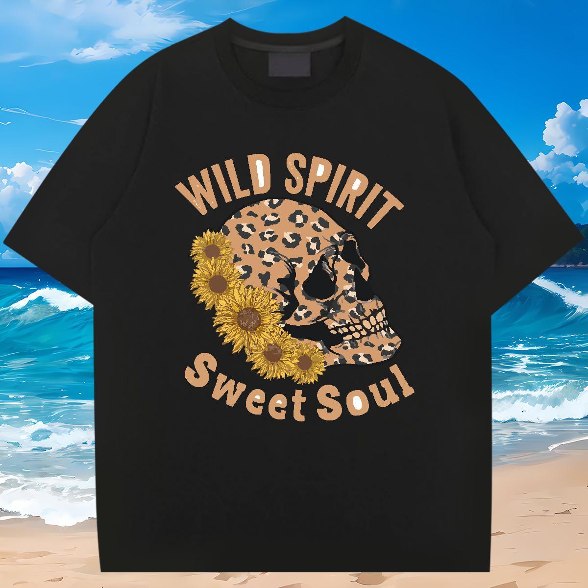 Designer Men T Shirts 230g Cotton skull Daily Wear Floral Print Crew Neck Breathable Mens Tshirts Free Shipping Tops