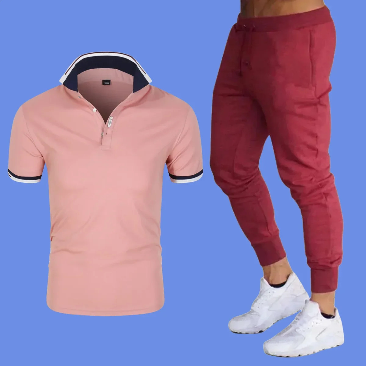 Summer Casual Fashion Short sleeved Polo Thin Pants Business Casual Mens 2-piece Set Mens Sports Pants Tracksuit 240824 - view 7