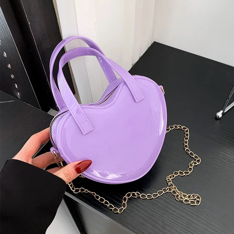 Cute Heart Love Crossbody Bag For Women Patent Leather Handbag Mini Phone Purse Lady Girls Versatile Cross Body Bag Chain 240824