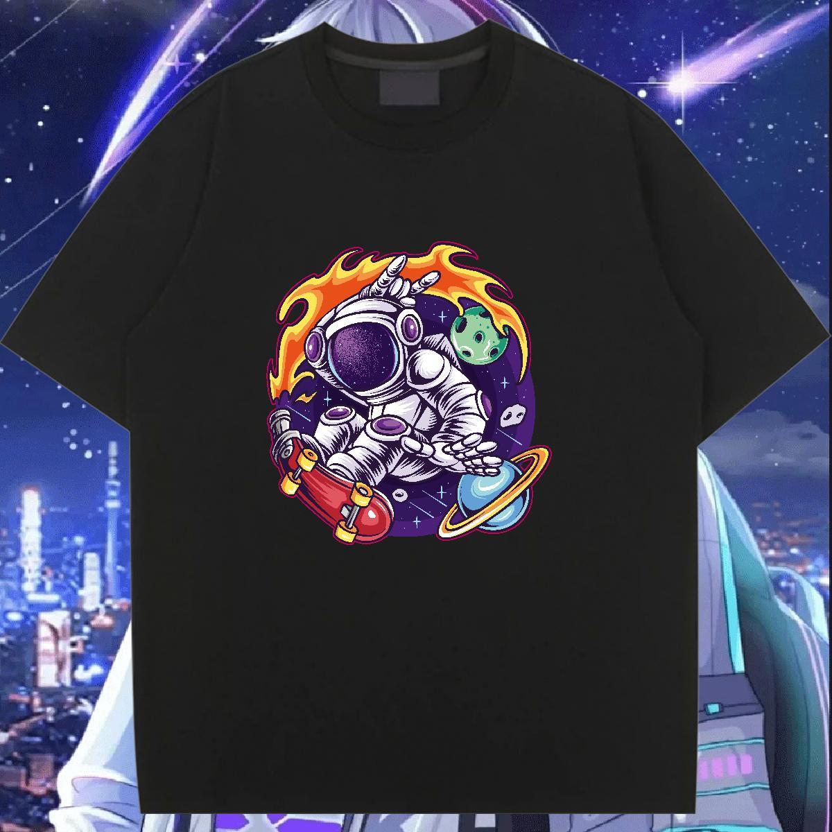 Lady Couples T Shirts 230g Cotton cosmonaut Street Casual Womens T Shirts O-Neck Short Sleeve Cartoon Printing L-4XL Tshirts