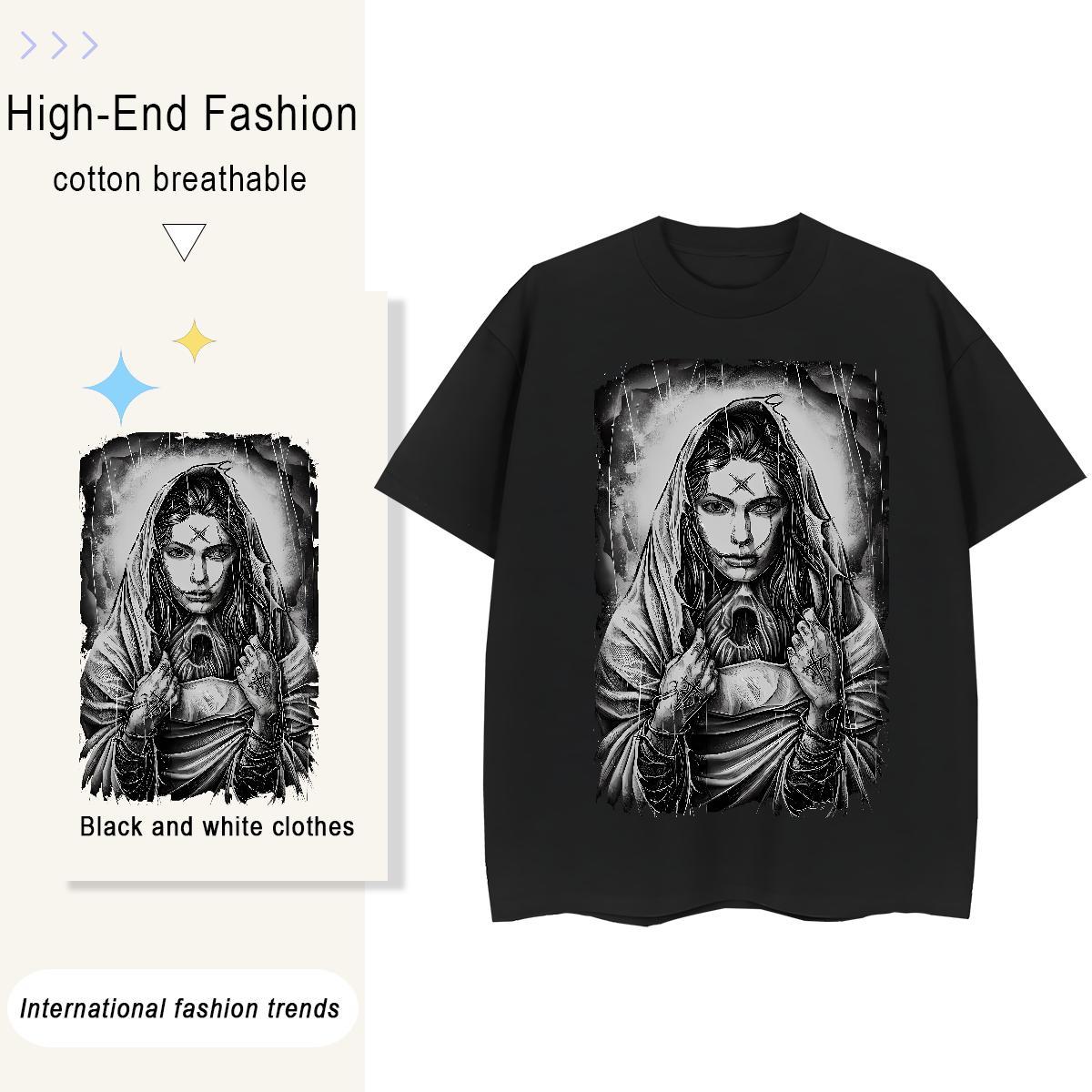 Popular Tshirt for Man Woman 230g Cotton nun Outdoor T Shirt For Woman Short Sleeve O-Neck Custom Cartoon Polos