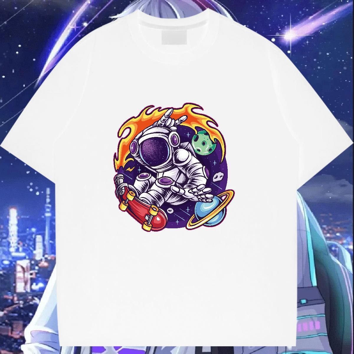Lady Couples T Shirts 230g Cotton cosmonaut Street Casual Womens T Shirts O-Neck Short Sleeve Cartoon Printing L-4XL Tshirts