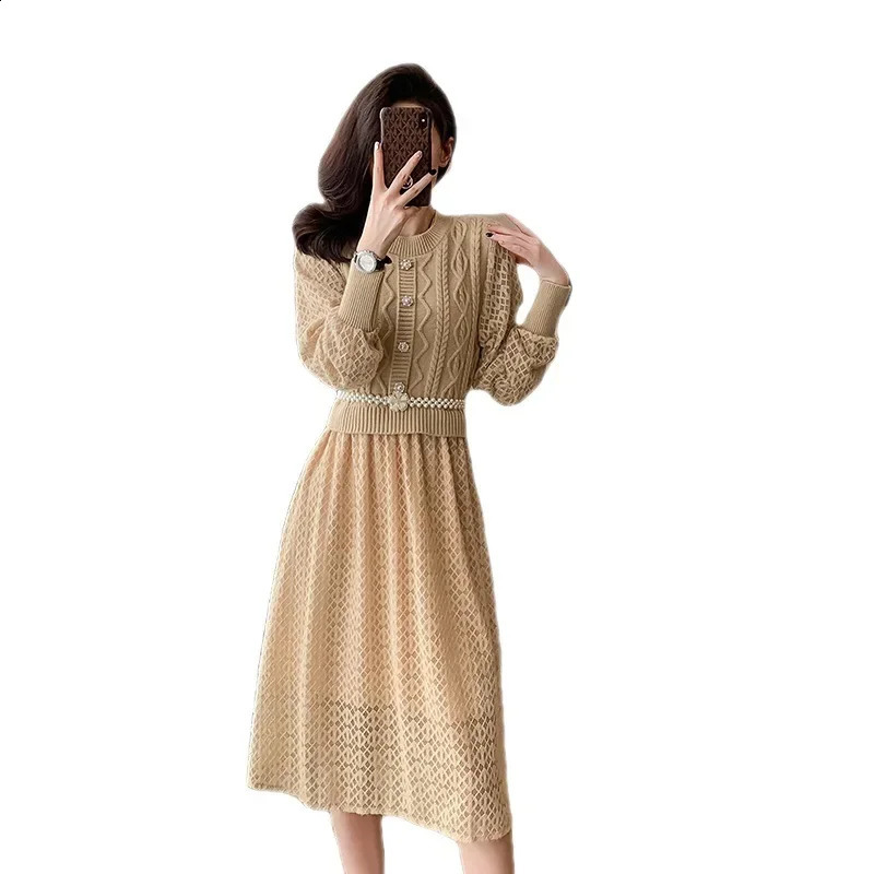 Elegant Knit Tweed Style Slimming Dress For Women Autumn/winter Slim Fit Tweed Patchwork Dresses 240824