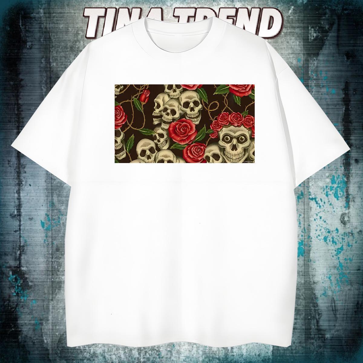 Comfortable T Shirts Men 230g Pure Cotton skull Beach Custom Printed Crew Neck Men Clothes T-Shirt Fashion Casual Tops Shirt