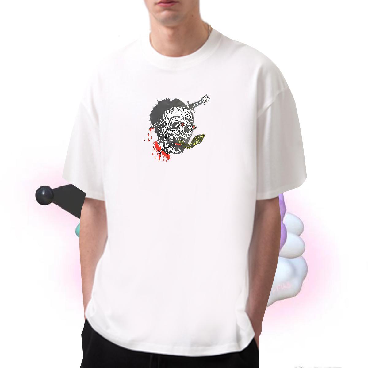 Designer Mens T Shirts 230g Pure Cotton skull Home Outdoor Custom Cartoon Round Neck Short Sleeve Men Tops Tees Wholesale Tops Shirt