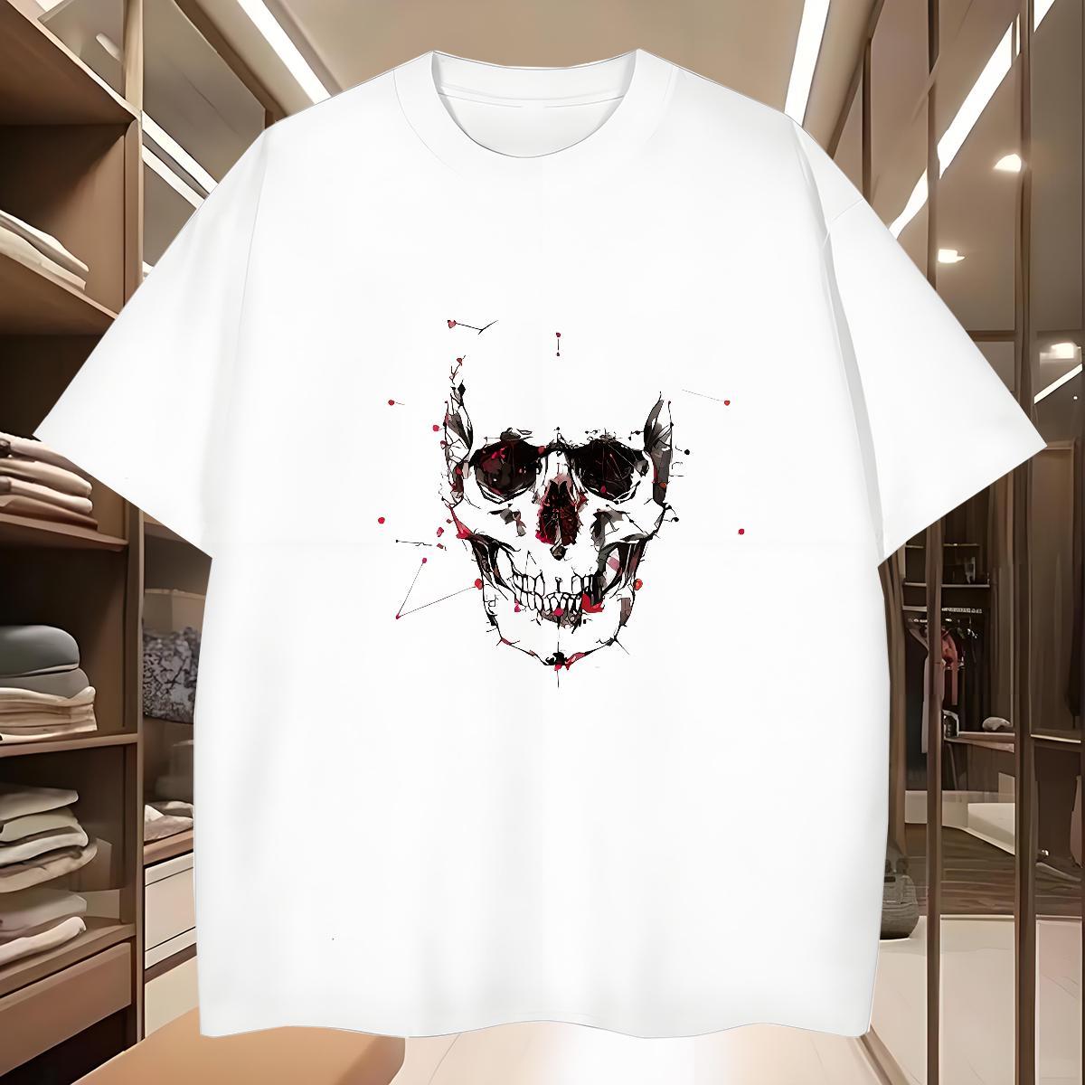 Brand T-Shirts for Men 230g Pure Cotton skull Beach Black Oversized Short Sleeve Soft Men Tees Designer Clothings