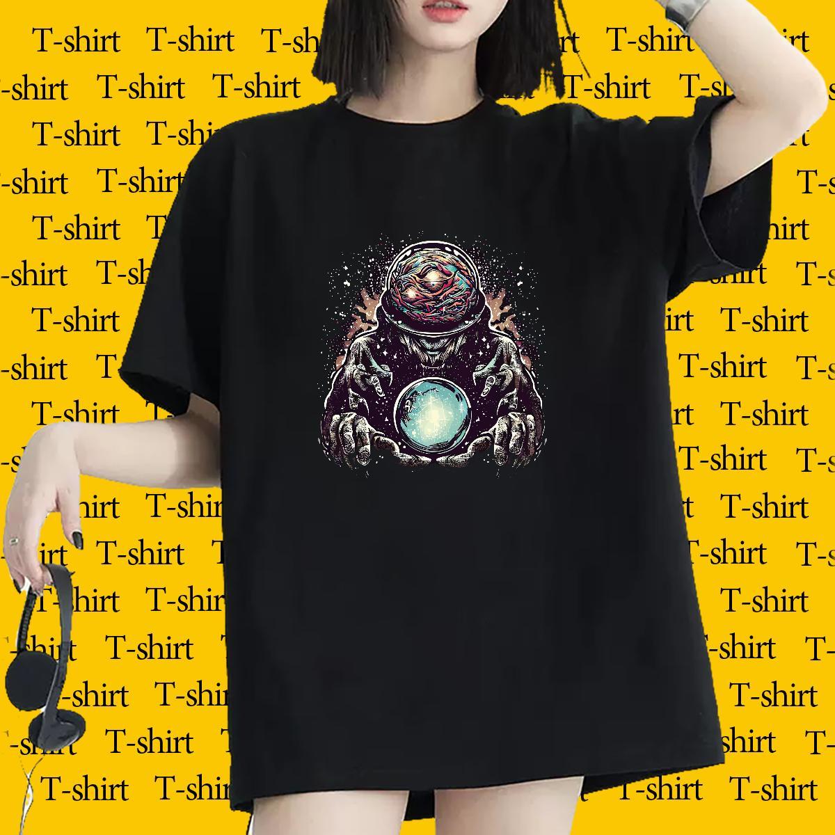 Loose fit Couples T Shirts 230g Pure Cotton universe Casual Beach T Shirt For Woman Breathable Short Sleeve Custom Printed Clothings