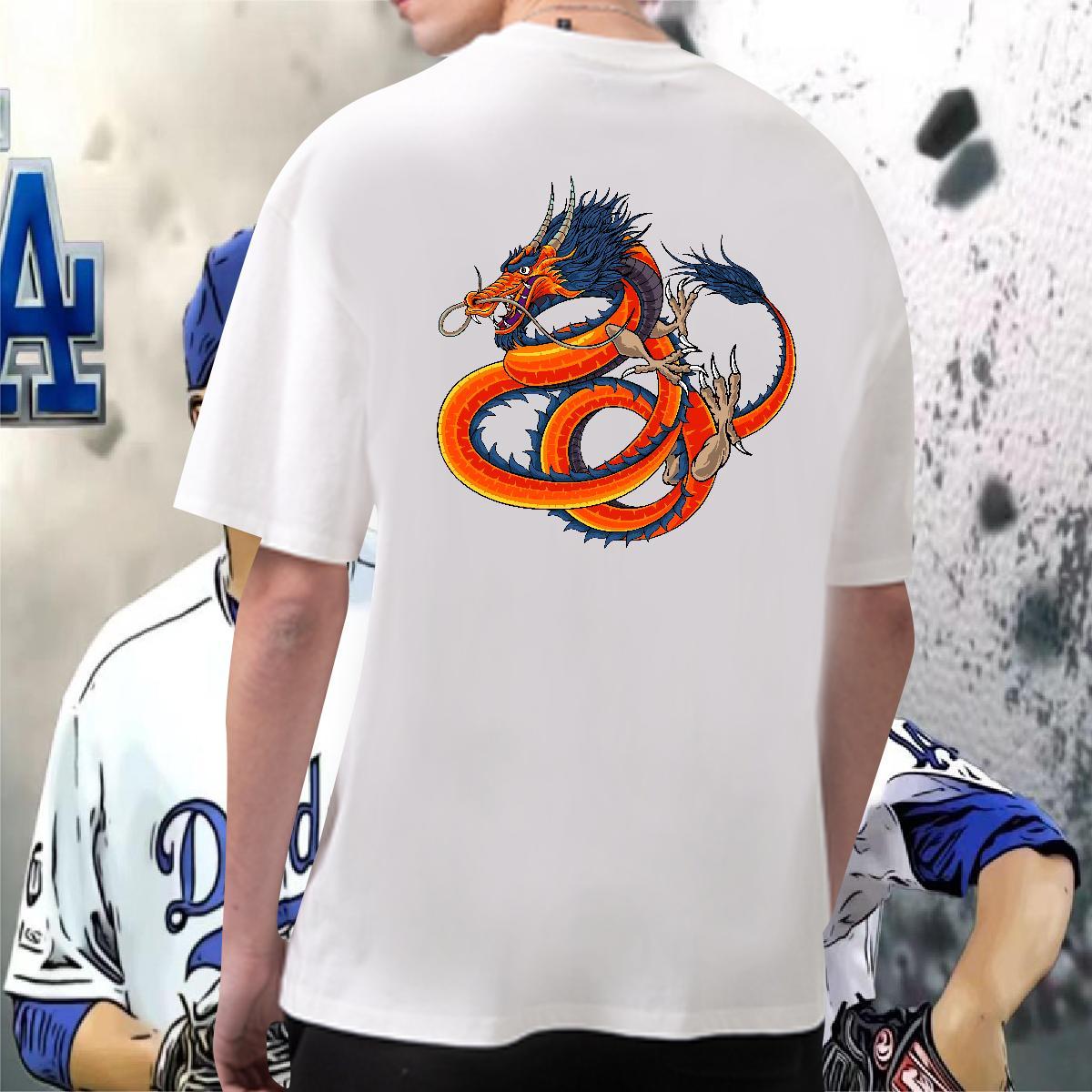Classic Man T Shirts 230g 100% Cotton dragon Sports Casual DIY O Neck Short Sleeves Couples T Shirts 2024 Tops Shirt