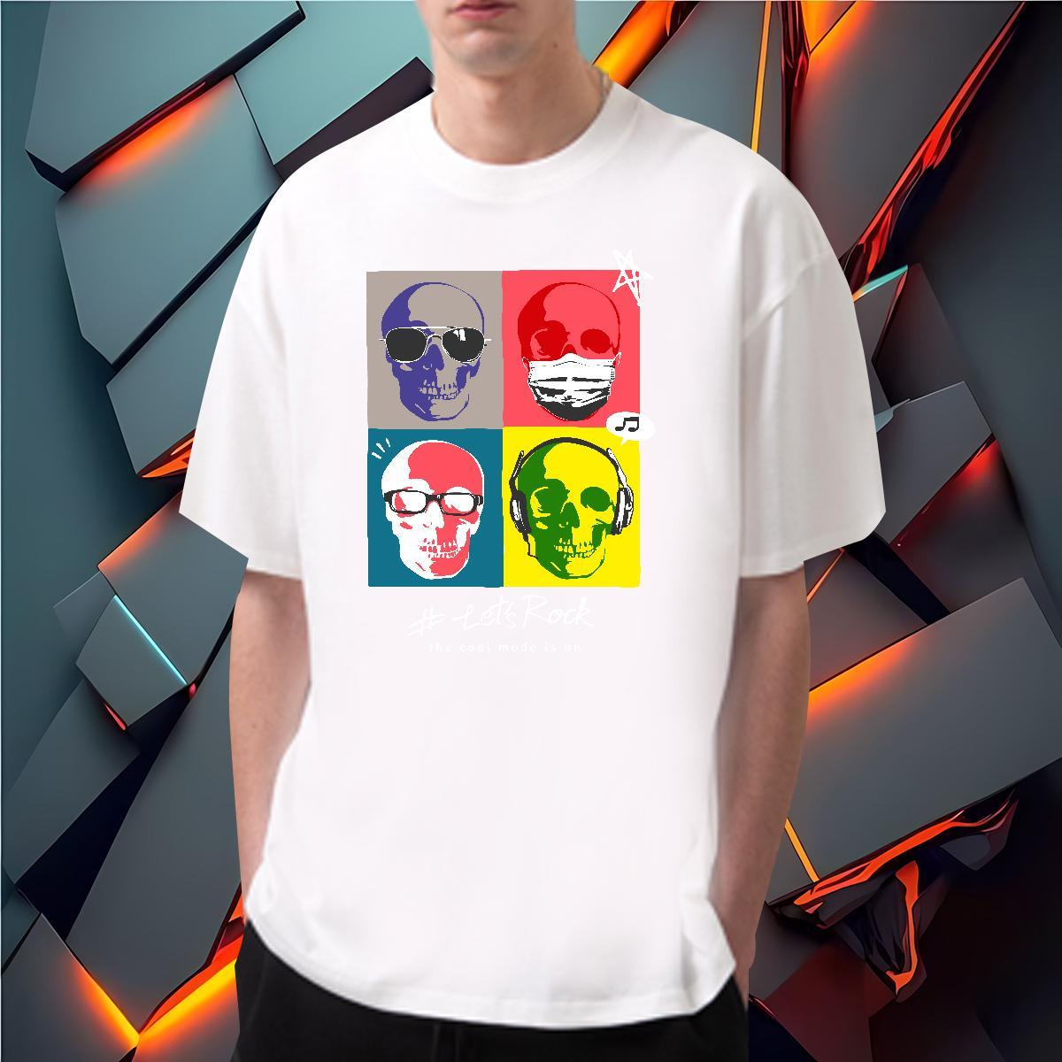 Loose T-Shirts for Men 230g Pure Cotton skull Sports Casual Custom Anime Crew Neck Breathable Men Clothes T-Shirt Designer Tops Shirt