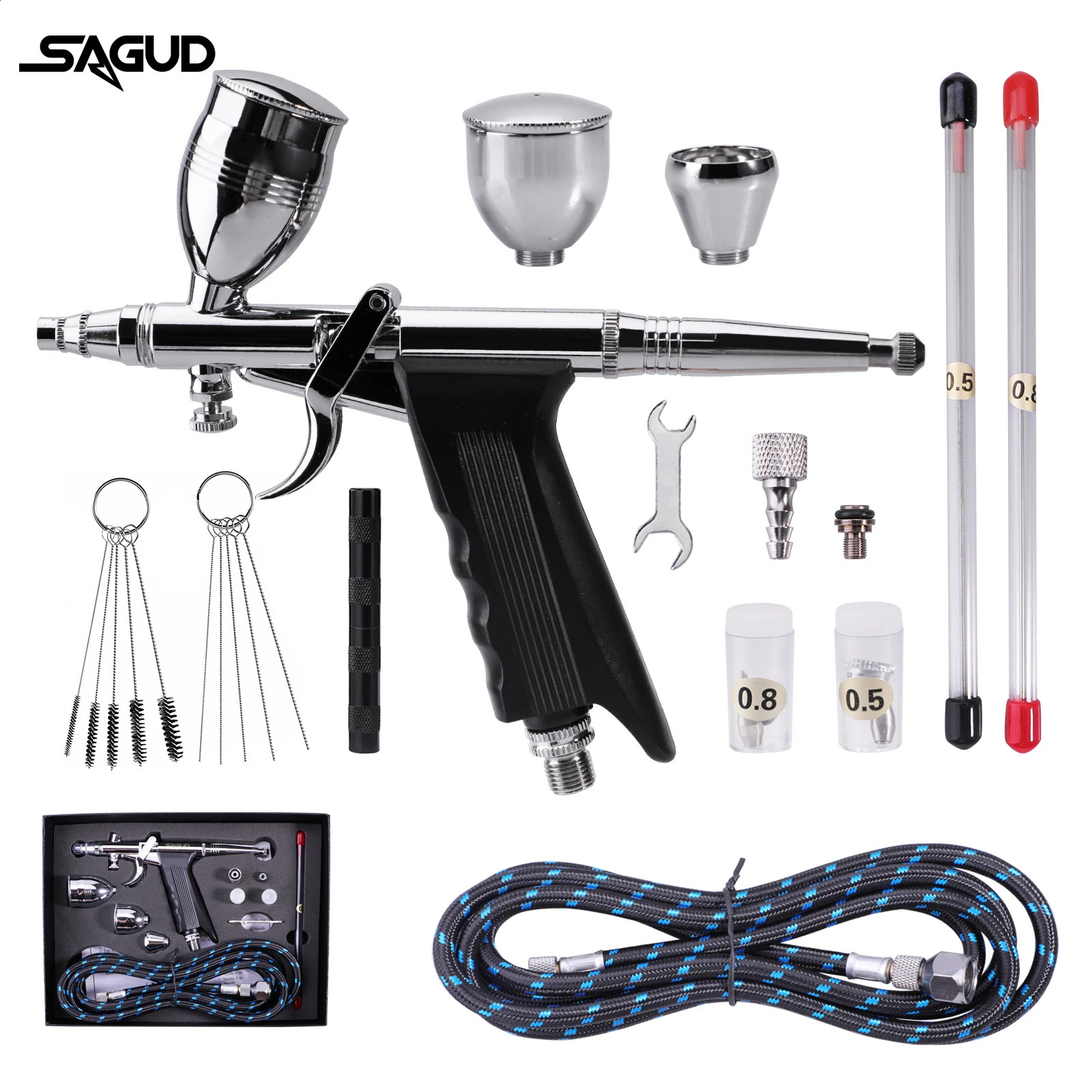 Double acting spray gun kit with 0.m air spray gun cleaning needle accessory used for spray gun cake nail tattoo painting makeup 240823