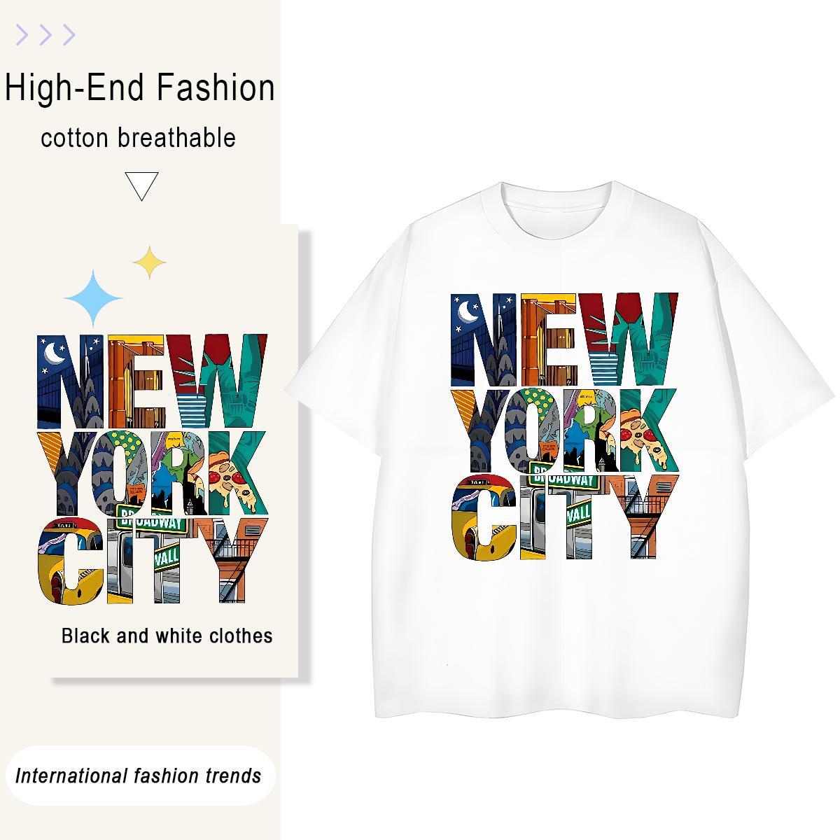 Loose Tshirt for Man Woman 230g Cotton New York Daily Outfit T-Shirts for Women Breathable Soft Plus Size Cartoon Top Tees